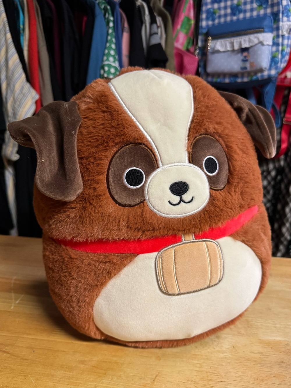 Sassafras Brown Plush Dog Squishy Toy with Red Collar Fuzzmallow